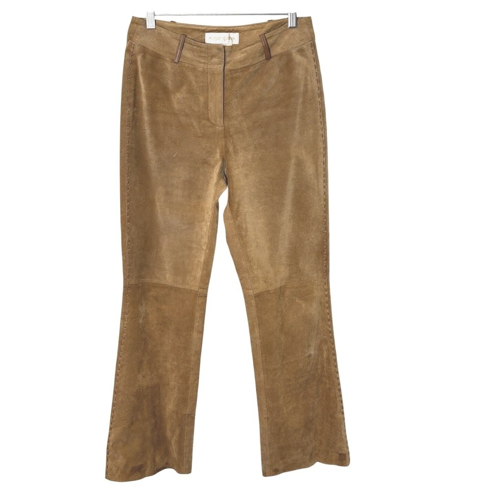 Margaret Godfrey Suede Boot Cut‎ Embossed Pants Size 6 Western Festival Y2K Tan
